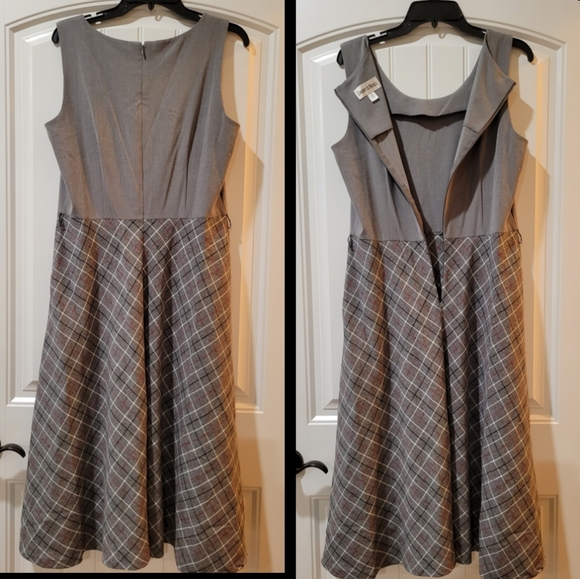Danny & Nicole gray tartan plaid maxi dress 14 - Picture 2 of 8